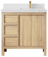 Elizabeth Oak 36" Right Offset Sink Vanity, White 2" Empira Quartz