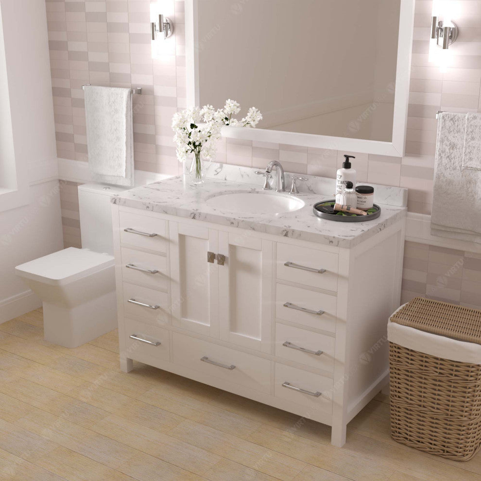 Caroline Avenue 48" Bath Vanity, White With Marble Quartz Top