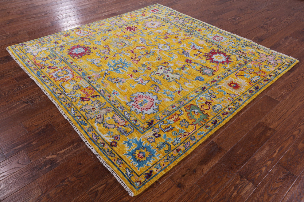 7' Square Turkish Oushak Handmade Wool Rug - Q13394