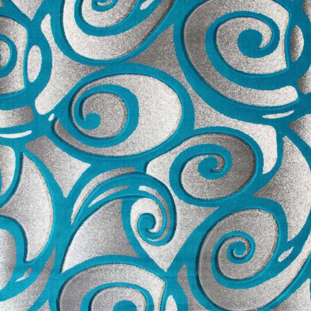 Angie Collection Modern Rectangle 5' x 7' High-Low Pile Swirled Area Rug, Turquo