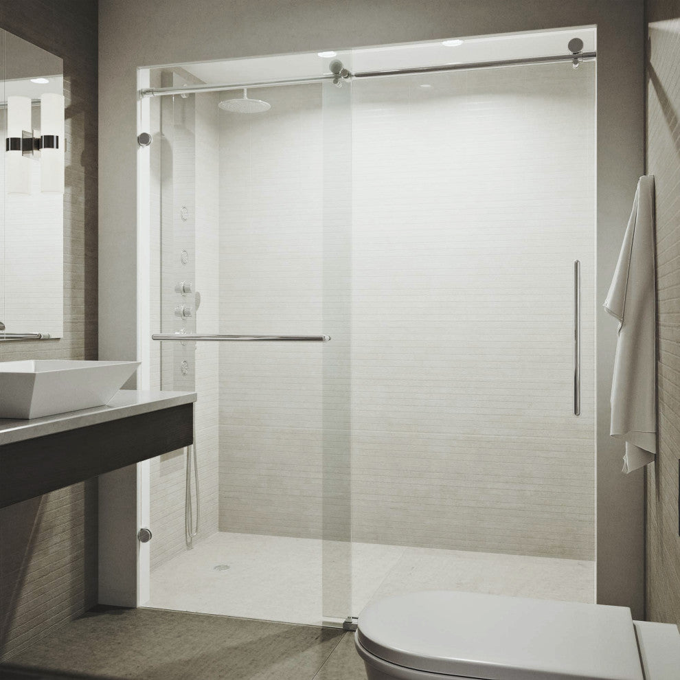 VIGO Ferrara Frameless Sliding Shower Door, Chrome, 72" to 73" W X 74" H, Clear Glass