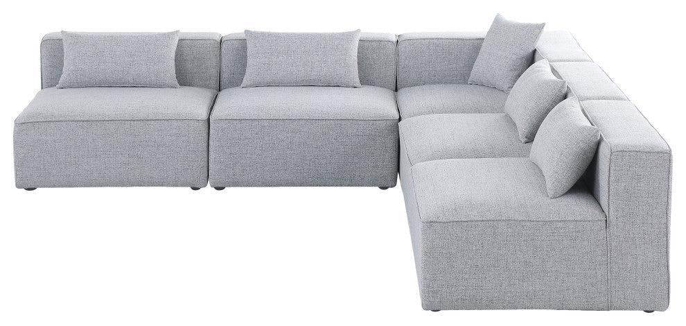 Cube Upholstered Modular Sectional, Gray, 5-Piece: 4 Armless Chair, 1 Corner Chair, Linen Texured Fabric