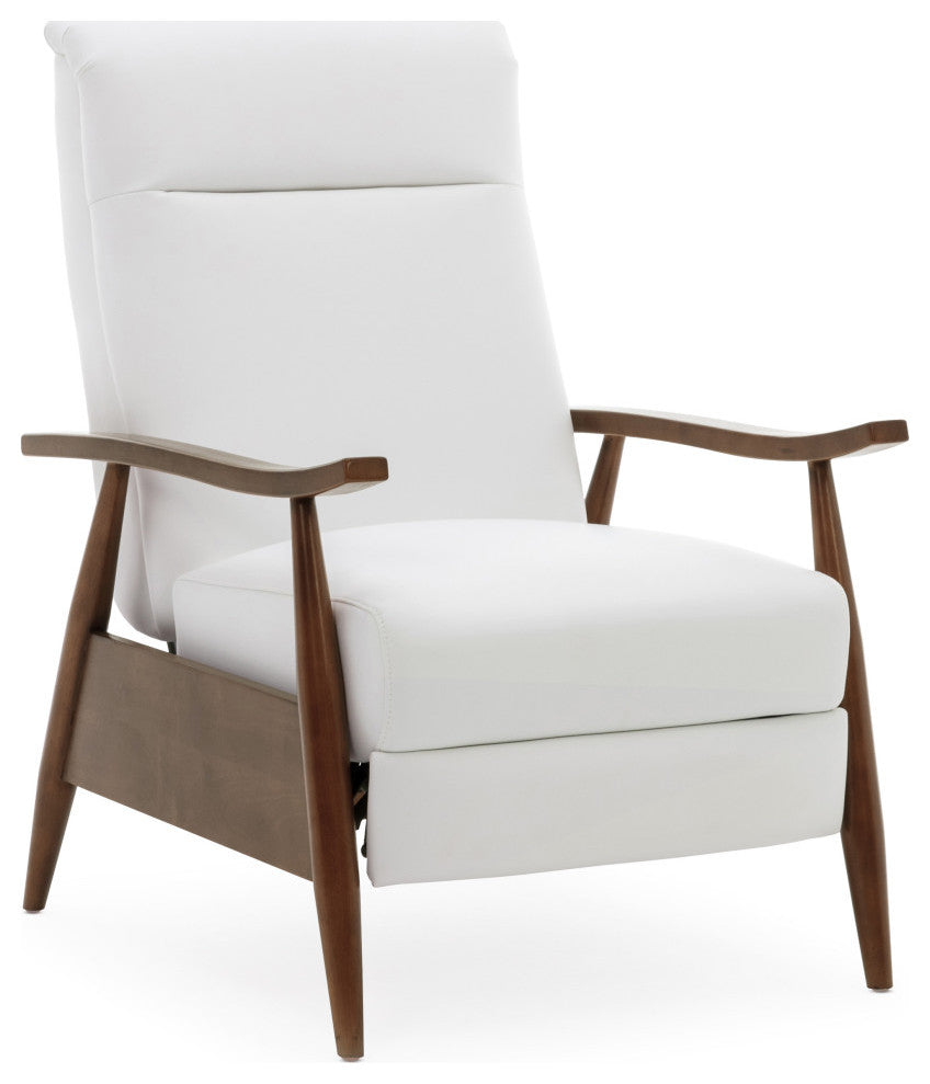 Solaris Wood Arm Push Back Recliner, Milky White