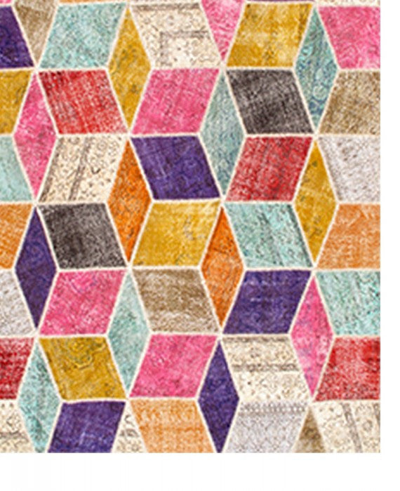 Hand-Knotted Patchwork Over-Dyed 8'x10'