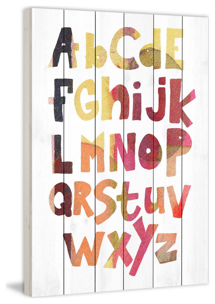 "Multi-Color Alphabet" Painting Print on White Wood, 16x24