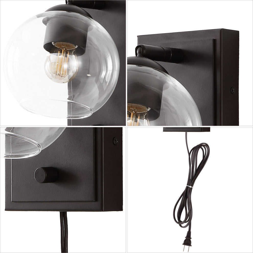 6" 1-Light Plug-In or Hardwired Adjustable Iron LED Sconce, Rotary Dimmer