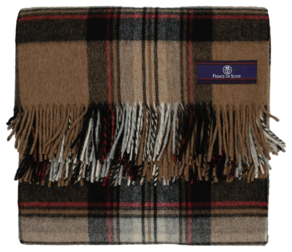 Prince of Scots Highland Tartan Tweed Merino Wool Throw, Camel Stewart