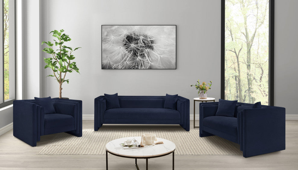 Everett Upholstered Loveseat, Navy, Chenille Fabric