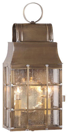 Colonial Outdoor Lantern With Seedy Glass, Weathered Brass