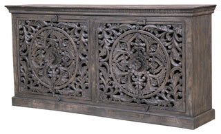Carter Flores 4-Door Sideboard, Distressed Gray Finish on Mango Solid Wood