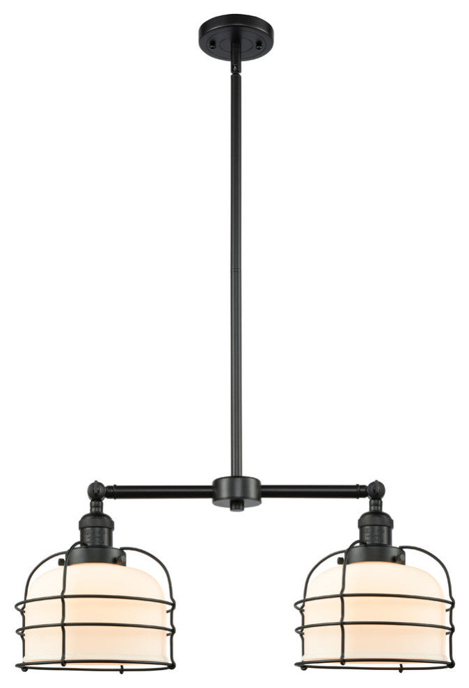 2-Light Large Bell 22" Chandelier, Matte Black, Glass: Matte White Cased