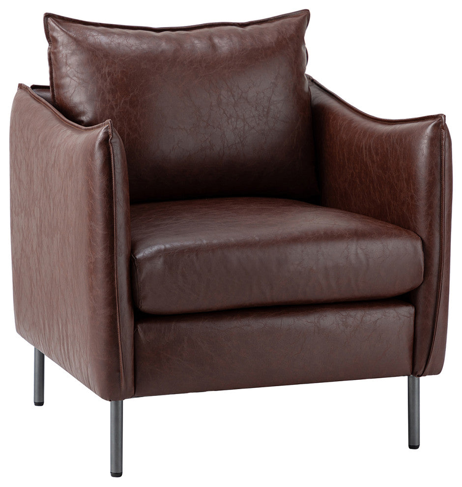 Traditional Leather Armchair With Metal Legs, Brown