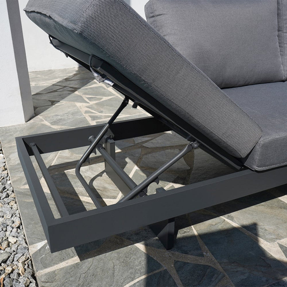 4 Pieces L Shape Outdoor Sectional Sofa Set with Wood Coffee Table in Gray