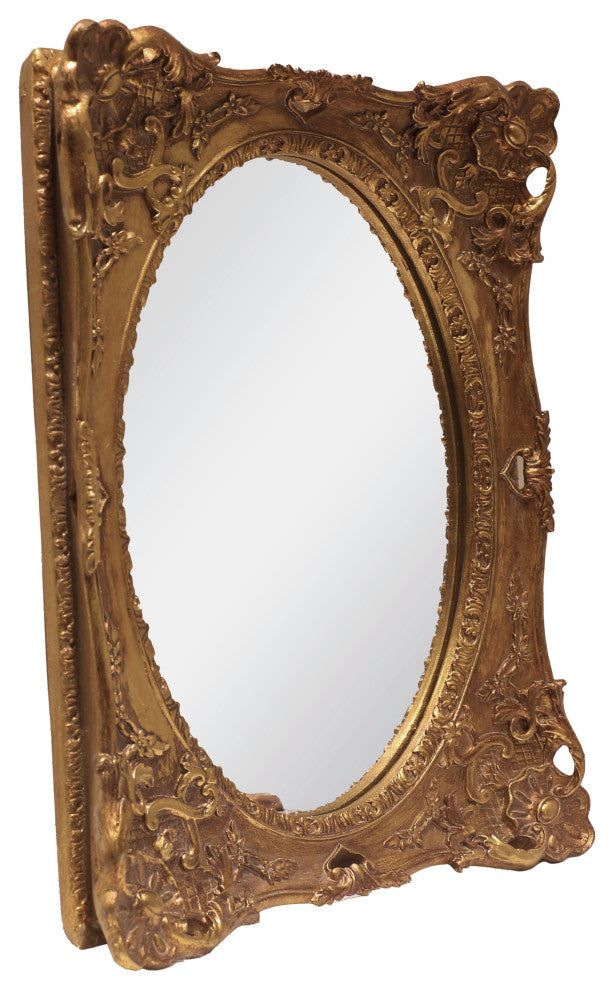11"x13" Classic Baroque Style Rectangular Mirror With Antique Gold Finish