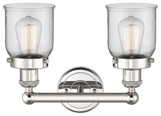 Edison Small Bell 2-Light 16" Vanity Light, Polished Nickel Finish, Clear Shade