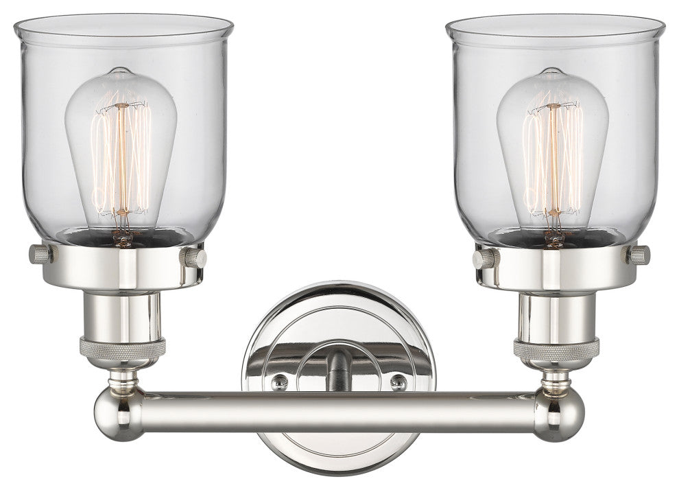 Edison Small Bell 2-Light 16" Vanity Light, Polished Nickel Finish, Clear Shade