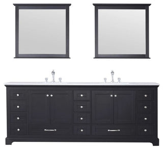 Dukes 84" Espresso Double Square Sink Vanity with Quartz Top, With Mirror