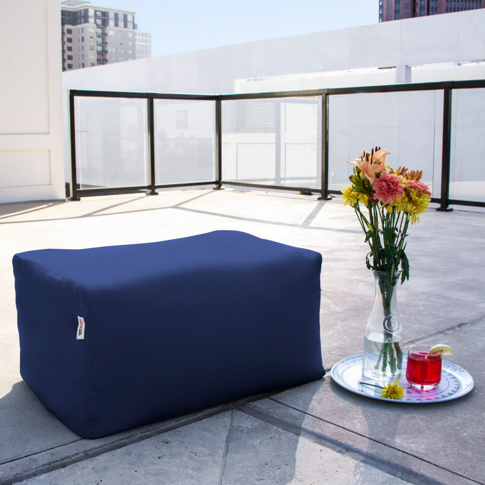 Leon Outdoor Patio Bean Bag Ottoman, Navy