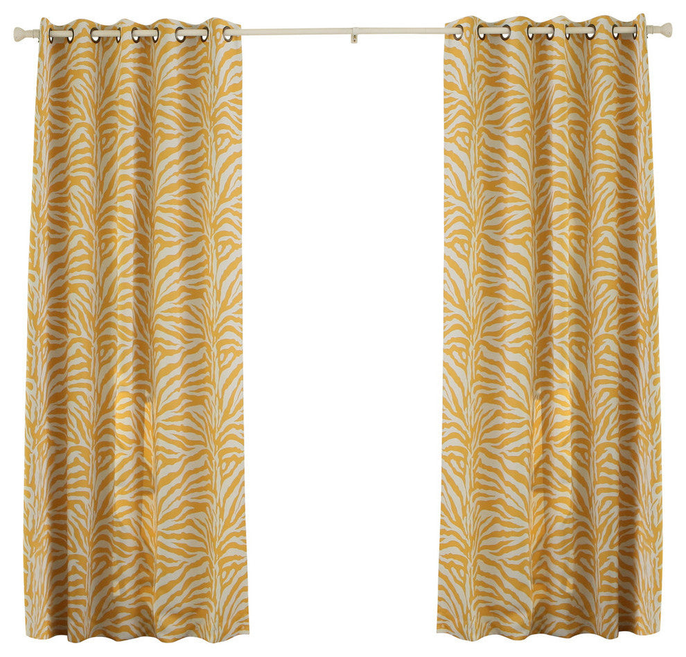 Zebra Printed Grommet Curtains, Pair, Yellow, 84"
