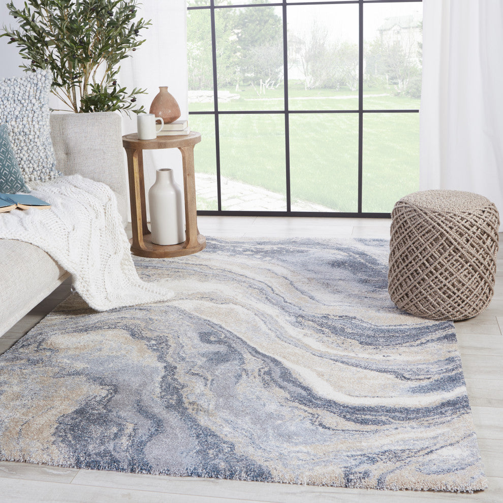 Vibe Orion Abstract Blue and Light Gray Runner Rug, 12'x15'