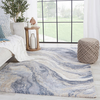 Vibe Orion Abstract Blue and Light Gray Runner Rug, 12'x15'