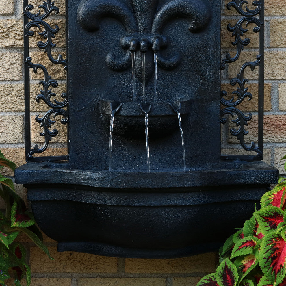 Sunnydaze French Lily Electric Outdoor Wall Water Fountain, Lead Finish
