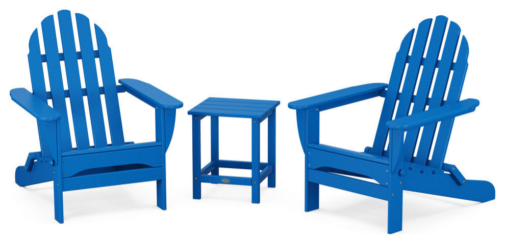 Classic Folding Adirondack 3-Piece Set, Long Island 18" Side Table, Pacific Blue