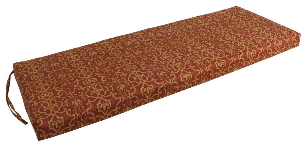 54"X19" Patterned Outdoor Spun Polyester Bench Cushion, Vanya Paprika