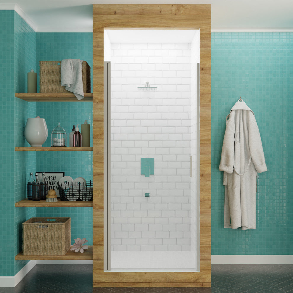 ANZZI Lancer Semi-Frameless Hinged Shower Door, Brushed Nickel, 23" X 72"