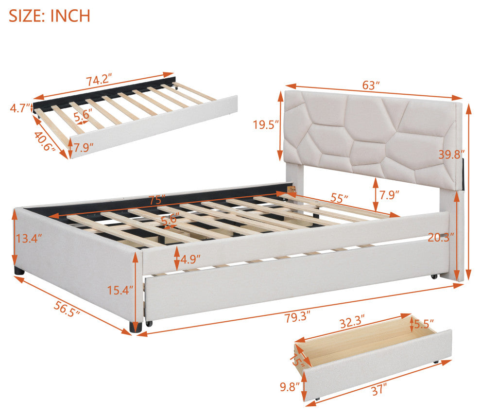 Gewnee Full Size Upholstered Platform Bed in Beige