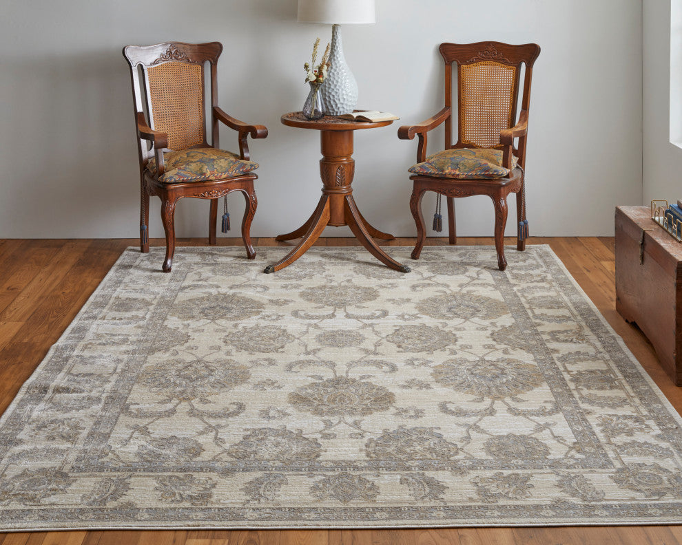 Neoma Traditional Bordered, Tan/Ivory/Brown, 10'x14' Area Rug