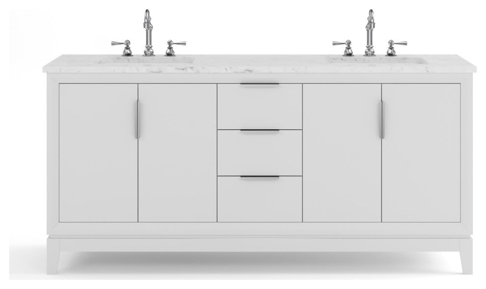 Elizabeth 72" Double Sink Carrara White Marble Vanity, Pure White