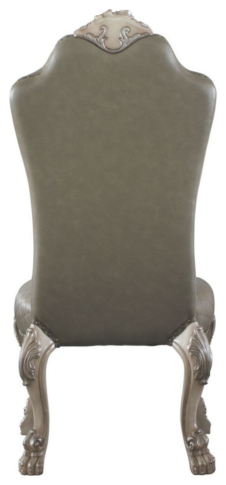 Leatherette Side Chair With High Back and Claw Legs, Set of 2,Antique White