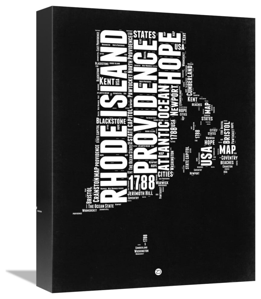 "Rhode Island Black and White Map" Fine Art Print
