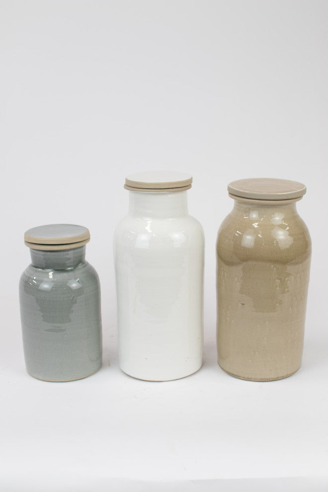 Large Round Pastel Glaze Ceramic Canister, Airtight Lid, 3-Piece Set