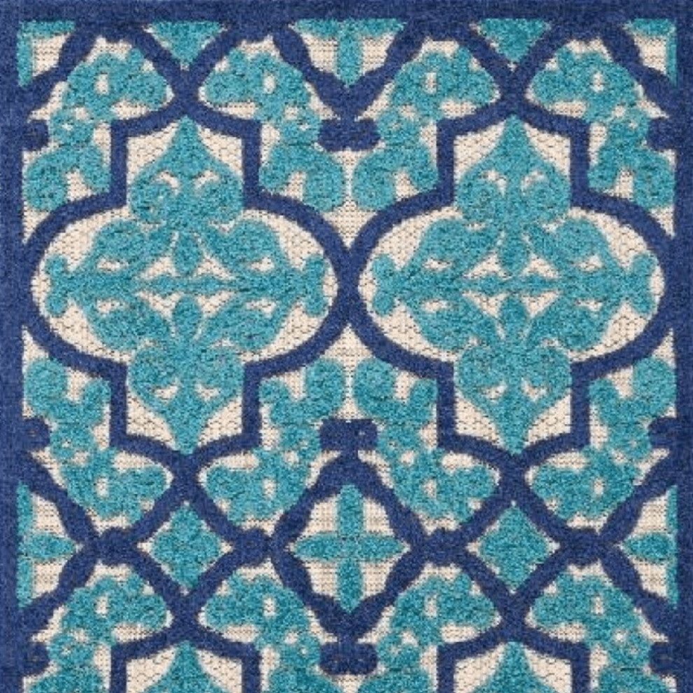 10' X 13' Navy Ikat Non Skid Indoor Outdoor Area Rug
