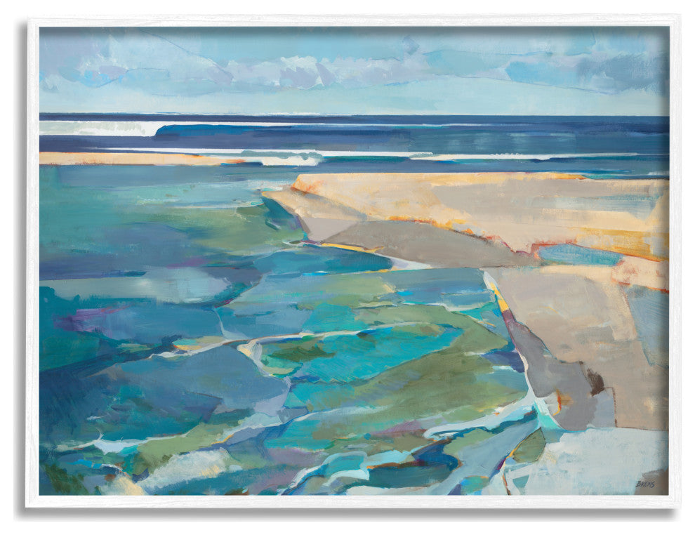 Abstract Beach Landscape Pastel Cubism Painting, 20 x 16