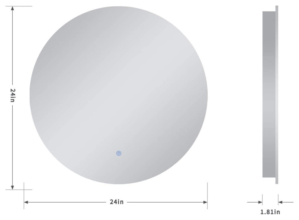 24Inch Round Backlit Frameless Anti-fog Dimmable LED Mirror
