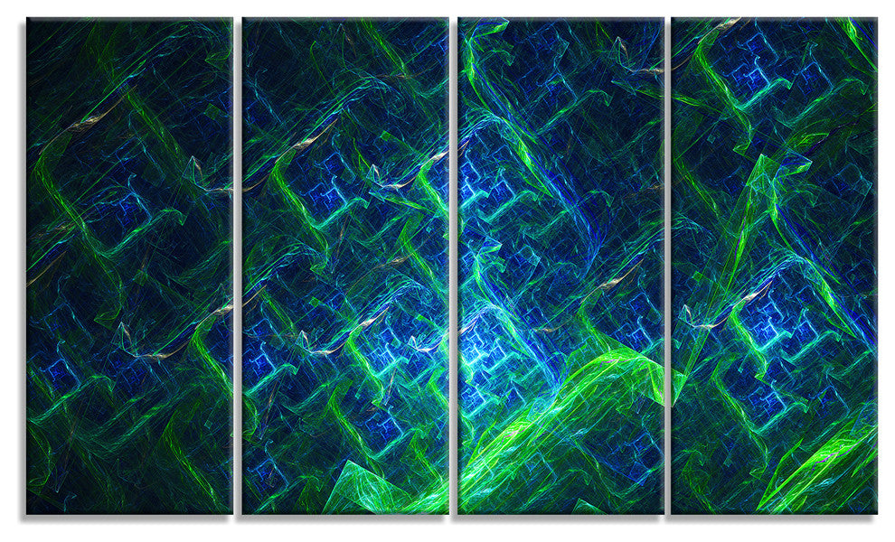 Green Blue Electric Lightning, Abstract Art on Canvas, 48