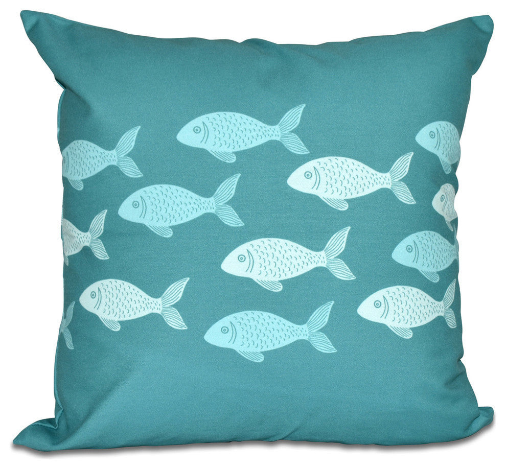 Fish Line, Animal Print Pillow, Teal, 16"x16"