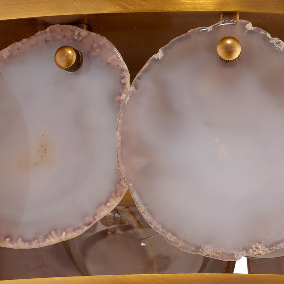 Luxe Genuine Agate Stone Slice Semi Flush Mount Fixture 15 in Round Brass Gold