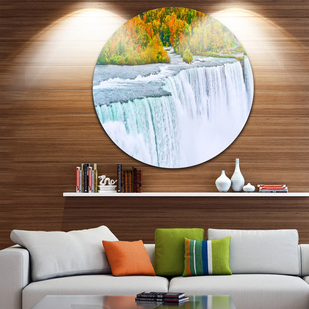 Autumn Niagara Falls Panorama, Landscape Large Disc Metal Wall Art, 23"