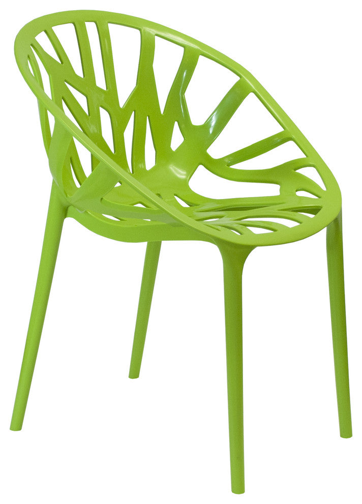 Mod Made Branch Modern Plastic Dining Side Chair, Set of 2, Green