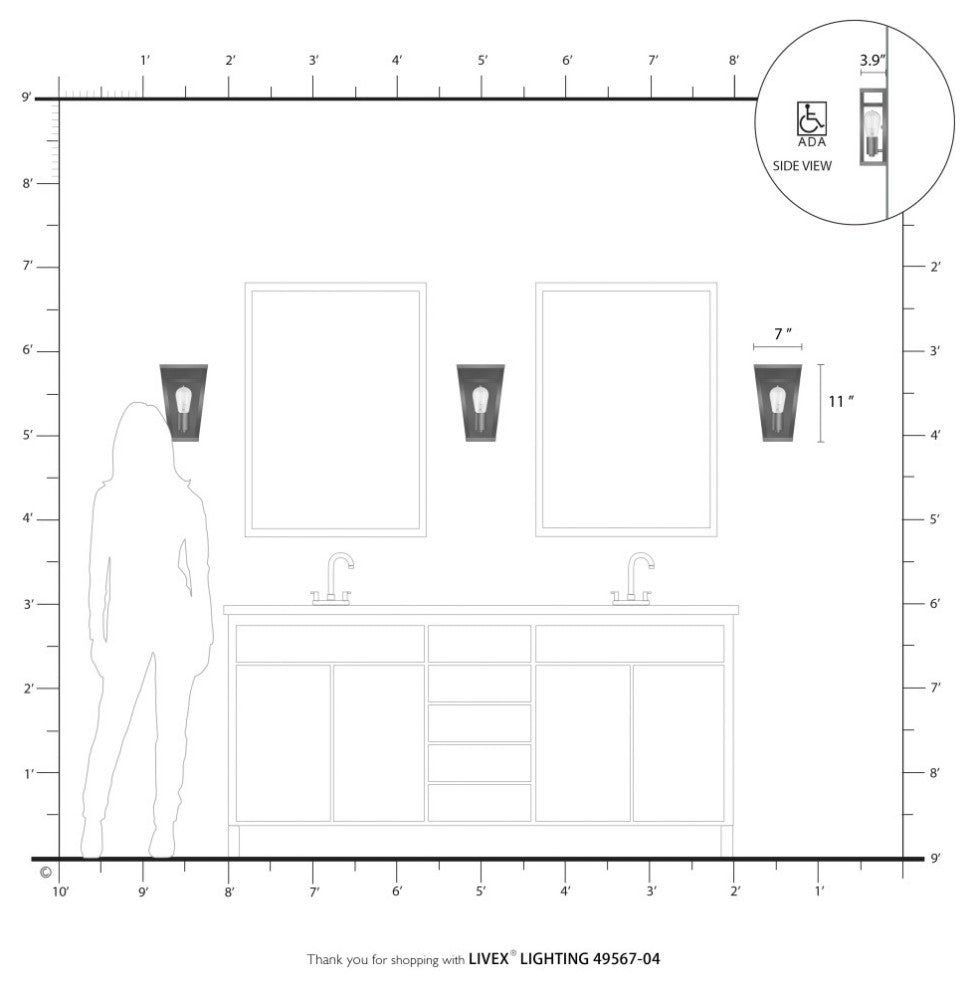 Schofield 1 Light Black With Brushed Nickel Accents ADA Sconce