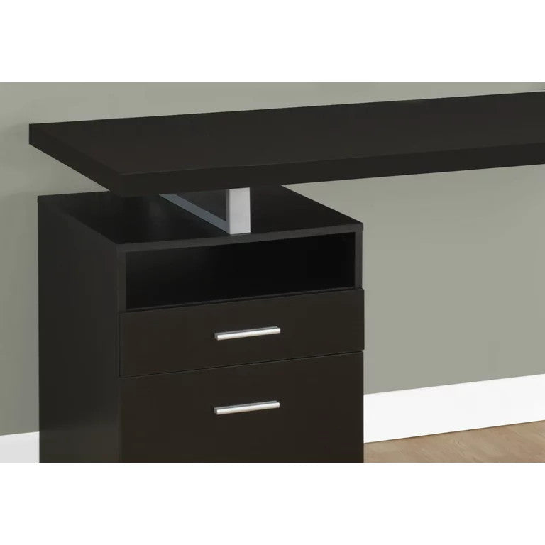 Modern Desk, Spacious Floating Worktop With Open Shelf & 2 Drawers, Espresso