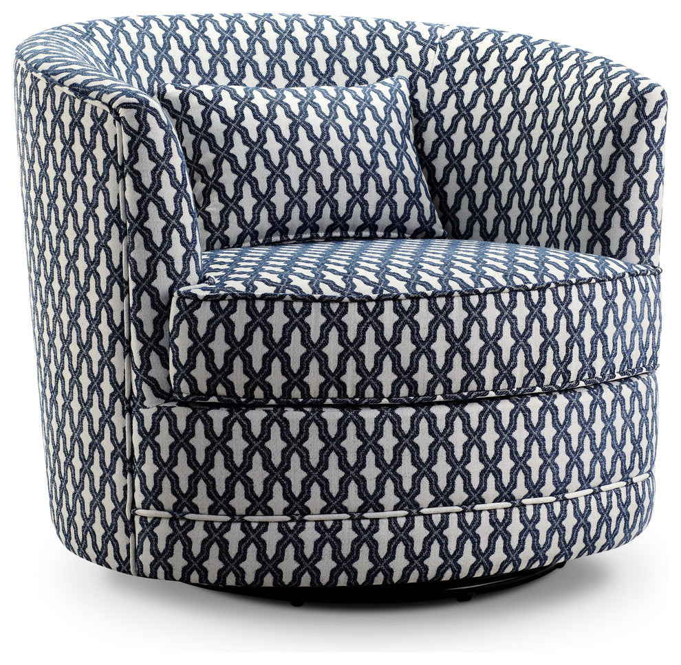 Dmitri Swivel Barrel Chair, Navy, White