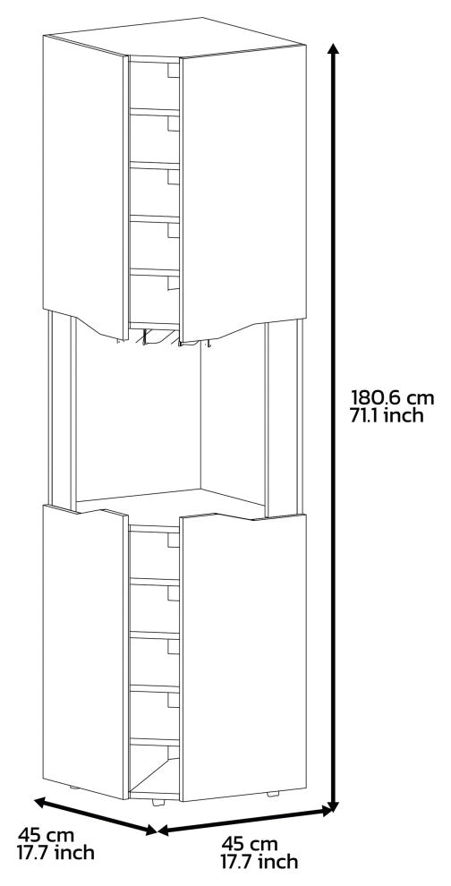 DEPOT E-SHOP Mecca Corner Bar Cabinet, 4 Doors, 8 Shelves, Macadamia/Taupe