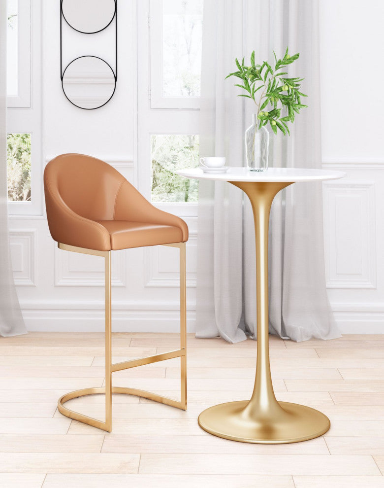 Bar Stool Chair Barstool, Faux Vinyl Leather, Steel, Tan, Gold, Cafe Bistro