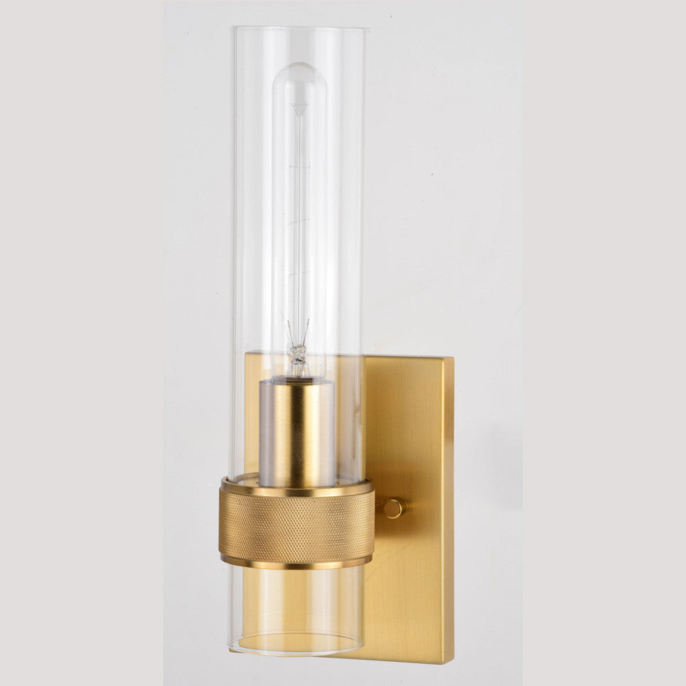 Bari 13"H Wall Sconce Light Fixture With Clear Glass, Satin Brass