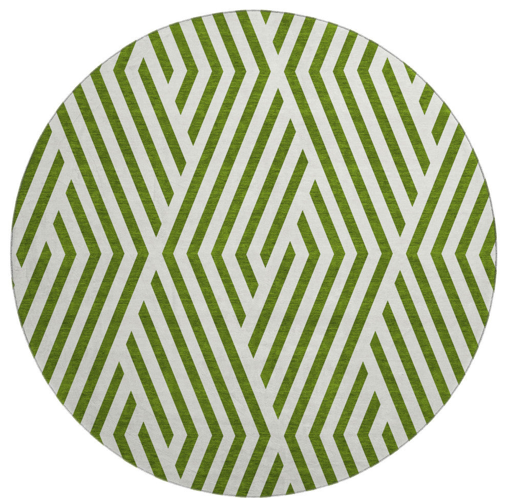 Premium Machine Washable Mayfield AMF550 Olive 8' x 8' Round Rug